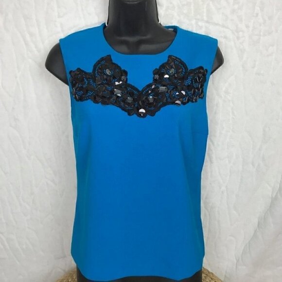 Diane Von Furstenberg. Stunning Blue Sleeveless Blouse Size 4 - Picture 6 of 9